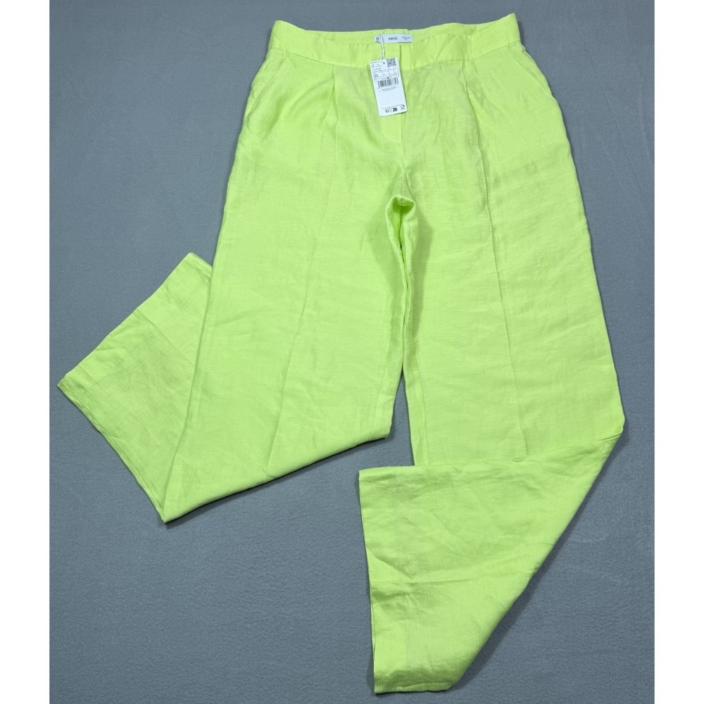 MNG By Mango Pants And Womens 8 (32x31) Lime Green Linen Wide Leg Boho USA NEW